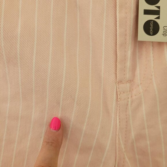 Topshop Moto Pink Pinstripe Cropped Jeans Womens W28 L30 NWT - Picture 6 of 11